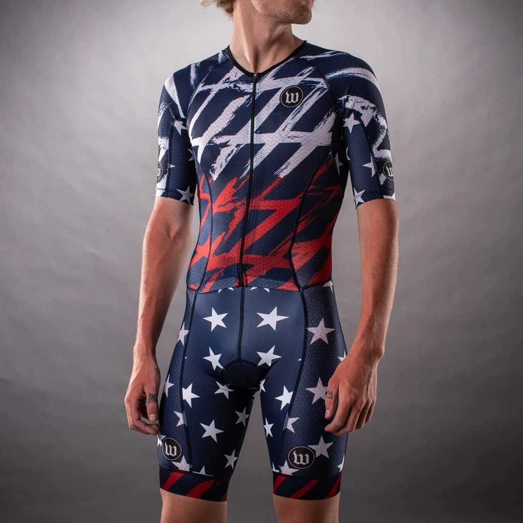 

Wattie Ink Men's Triathlon Cycling Skinsuits Aero Bike Jersey Team Racing Speedsuit Short Sleeve MTB Cycling Jumpsuit Tri Suit