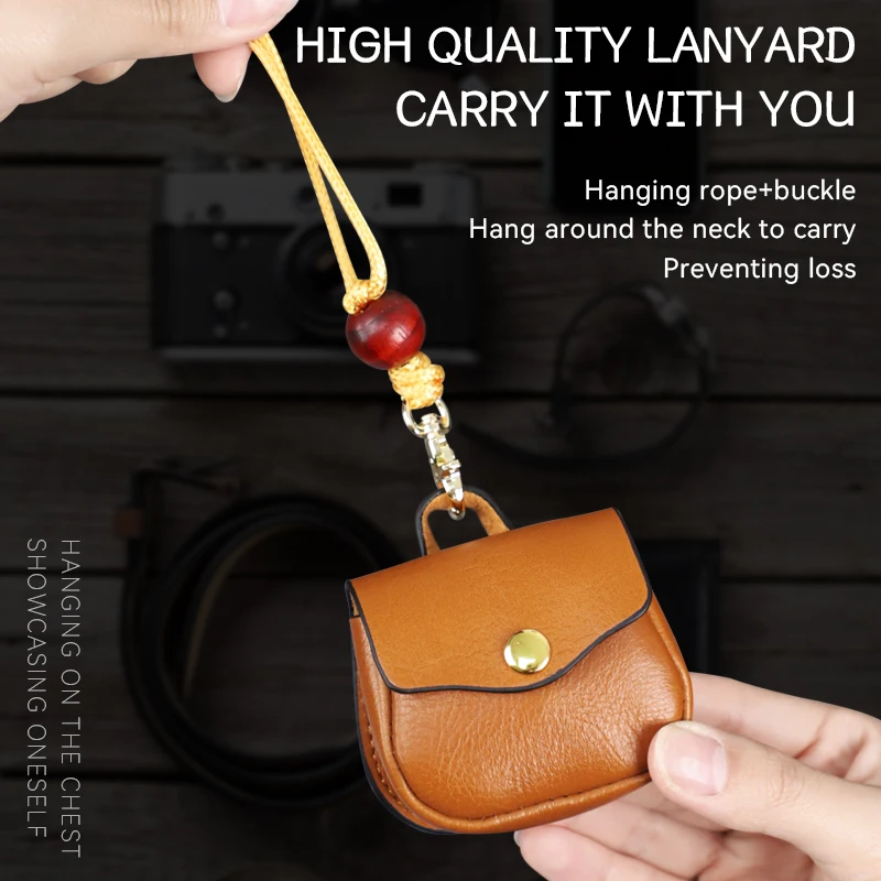 Мини-кошелек Для Монет Airpods С Ремешком Защитный Чехол Из Натуральной Кожи Ручной