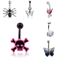gothic devil skeleton belly button rings for women girls curved navel barbell 14g dangled body jewelry piercing 2022 new