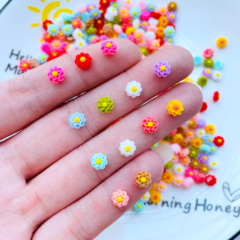 

100Pcs New 6mm Cute Mixed Mini Flower Flat Back Resin Cabochons Scrapbooking DIY Jewelry Craft Decoration Accessorie J56