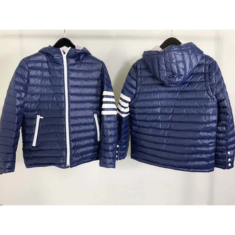 TB THOM Winter Coat New Style White Duck Down Jacket Luxury Design Classic Design White 4-Bar Striped Windproof Down Coat