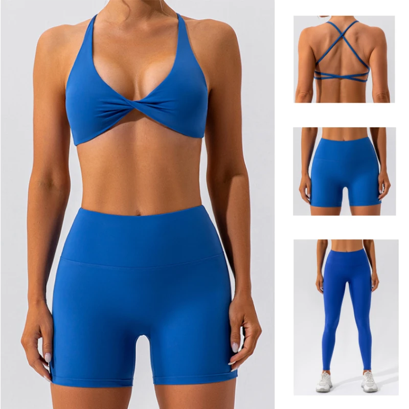 Summer Gym Set Sexy Bra Booty Shorts Yoga Suit For Fitness Leggings 2 Piece Sets Women Outfit Sports Top Workout Activewear 2023
