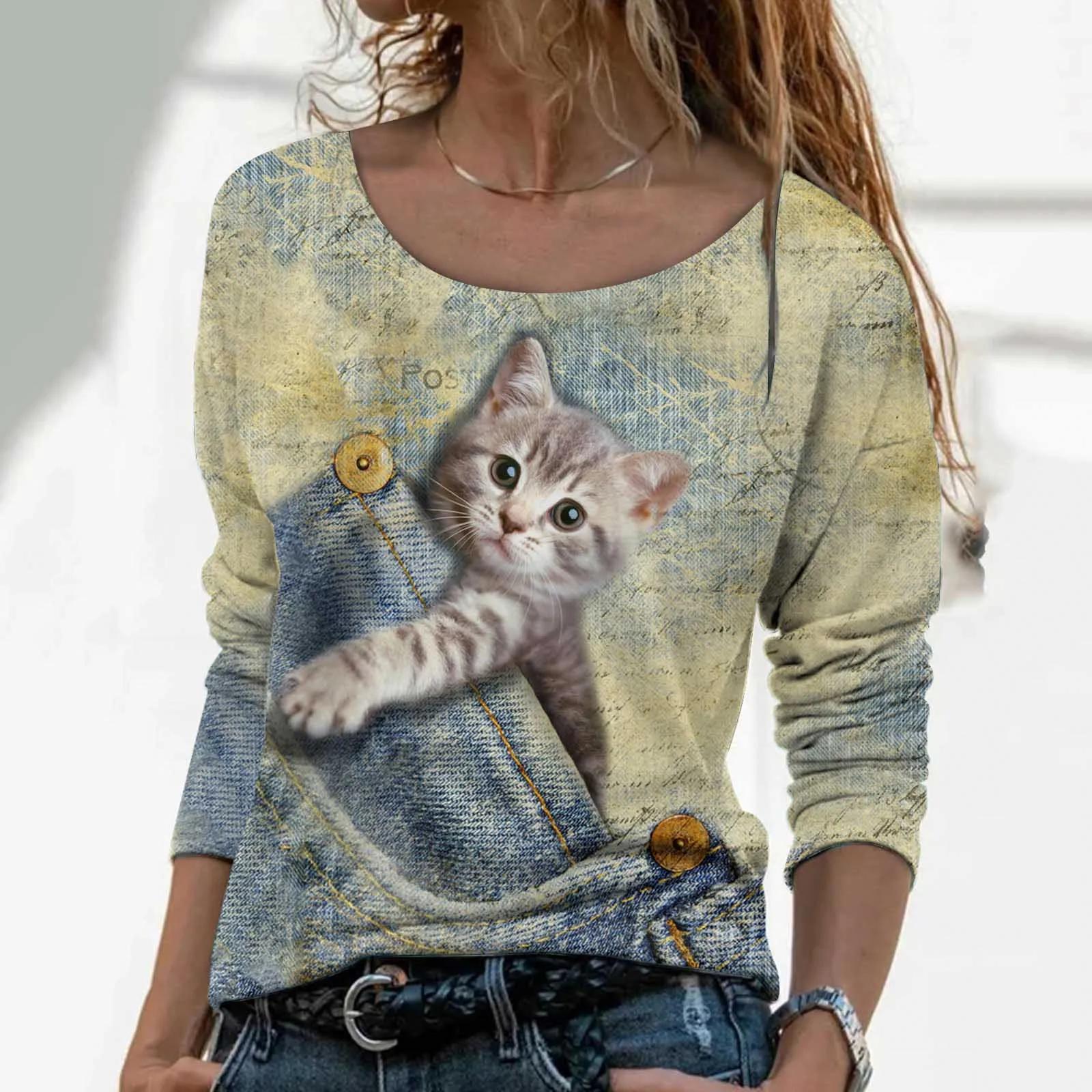 

Женская свободная рубашка с длинным рукавом, фиолетовая Повседневная Туника с круглым вырезом, фиолетовый топ на осень