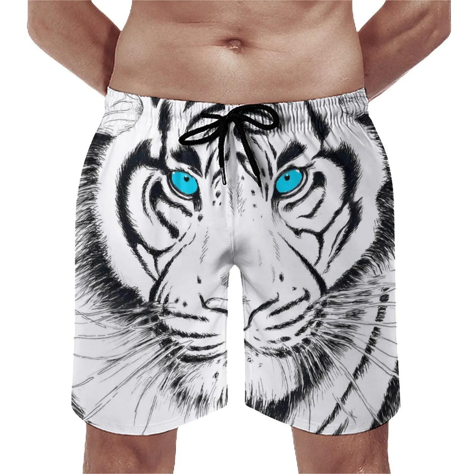 

White Tiger Board Shorts Animal Print Retro Beach Shorts Men Design Running Surf Quick Dry Swim Trunks Gift Idea