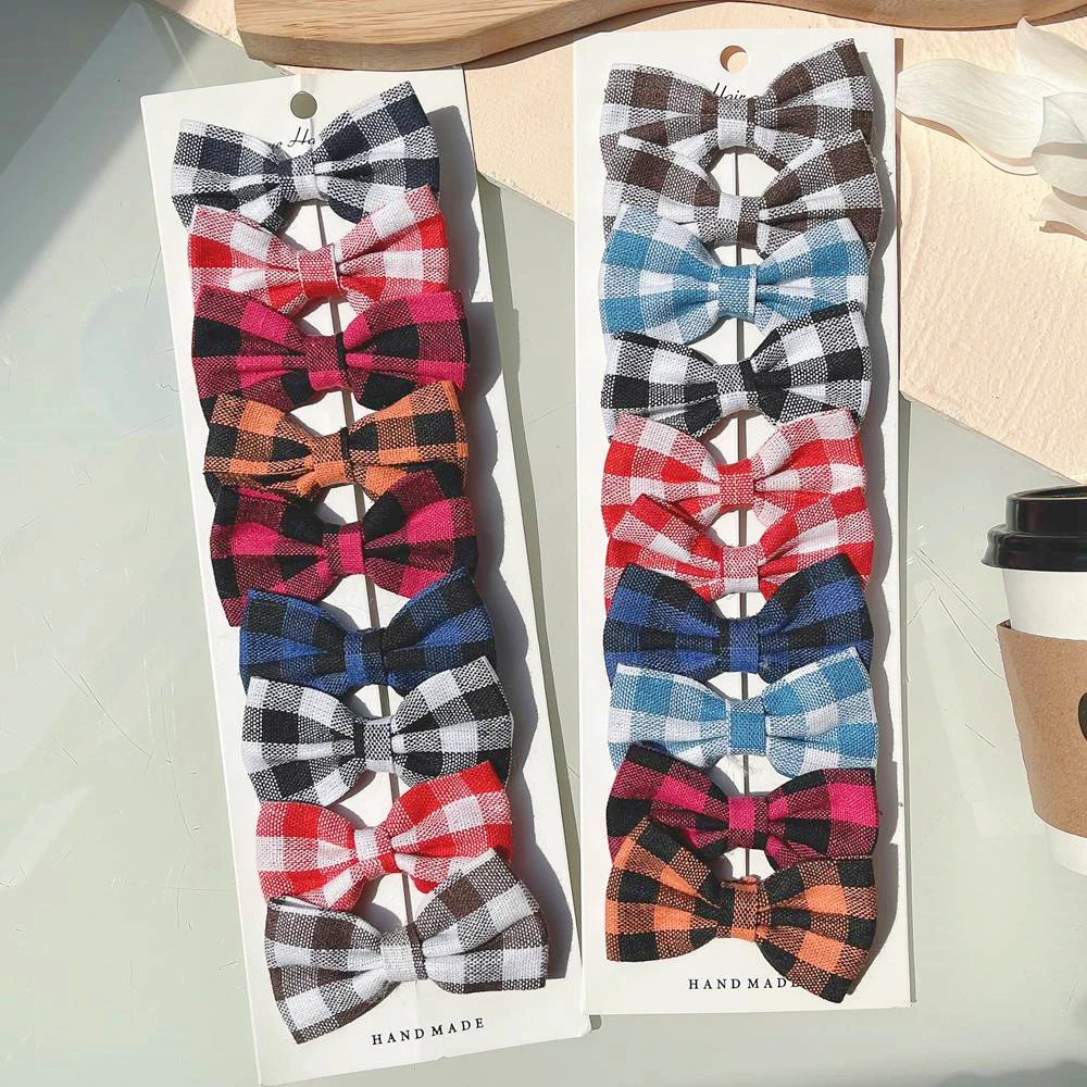 

6Pcs/set Plaid Bowknot Hair Clips Hairpins Boutique Barrettes Handmade for Cute Girls Headwear Kids Colorful Hair Accessories