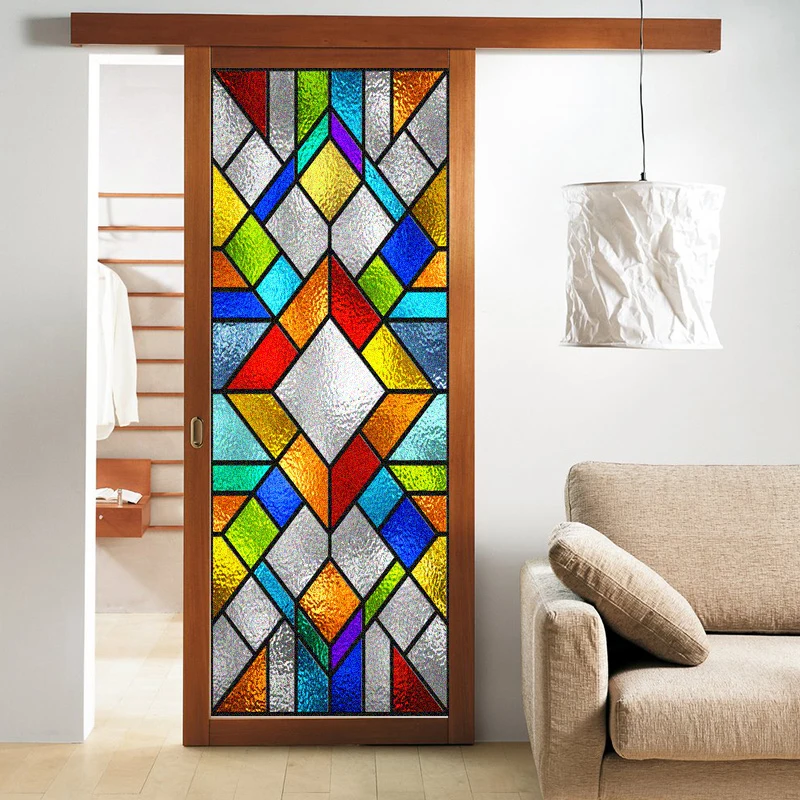 

Privacy Window Film Static Clings Stained Glass Non-Adhesive Anti-UV Protection Heat Control Door Stickers for Home