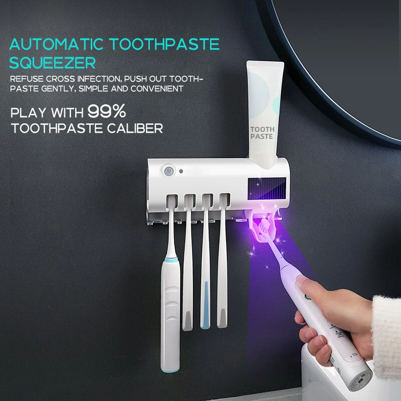

Wall-mounted Toothbrush Holder Solar UV Light Ultraviolet Toothbrush Sterilizer Automatic Toothpaste Holders Bathroom Accessorie
