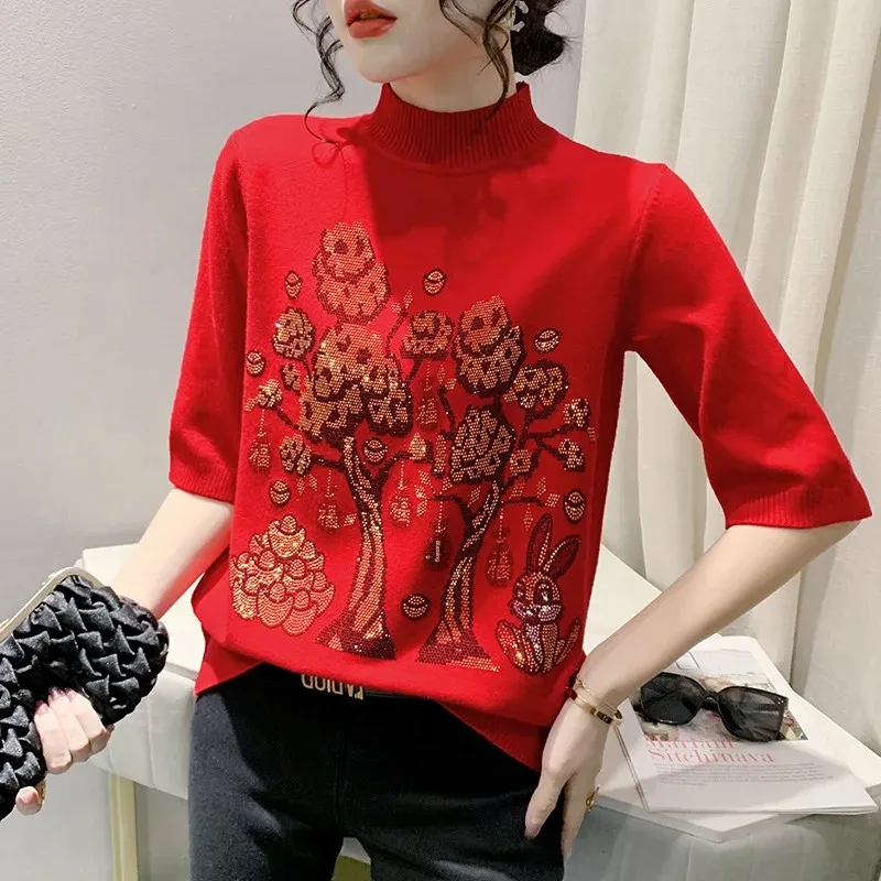 Весна 2023 новый вязаный пуловер с вышивкой в виде года кролика свитер женский