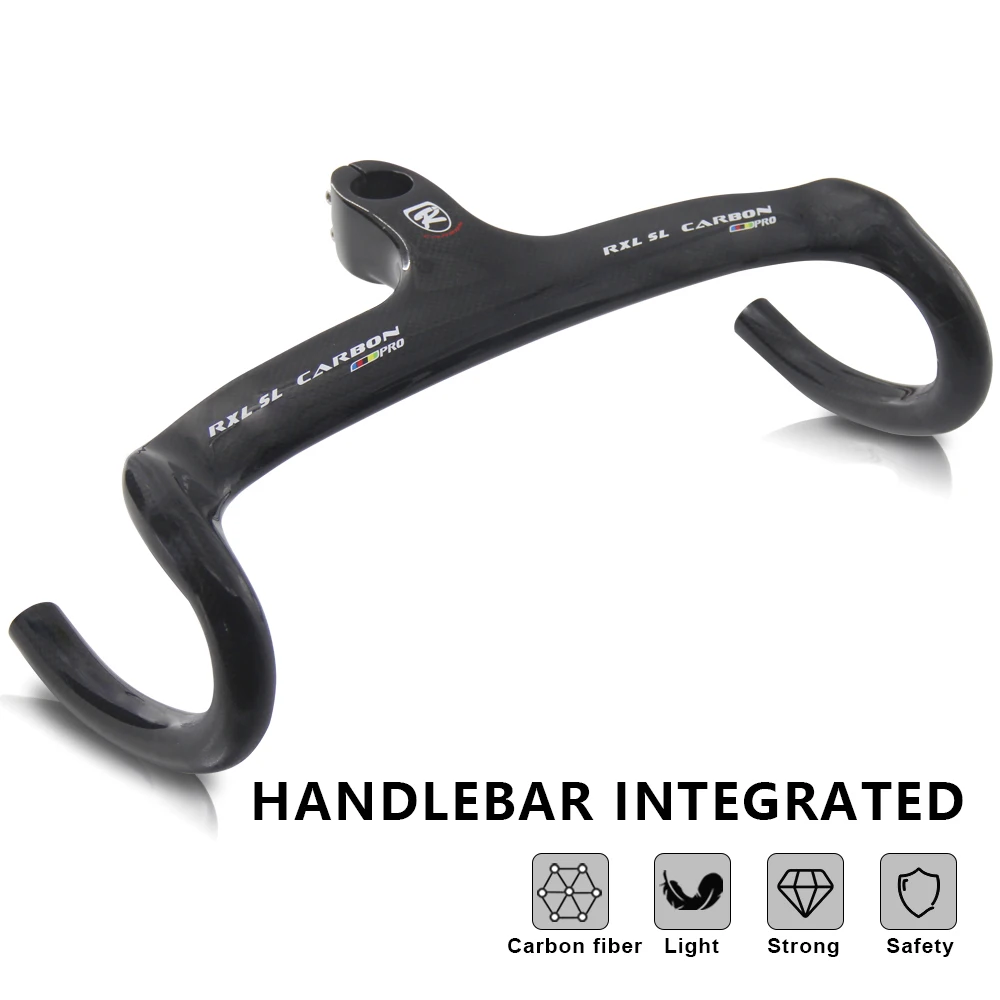 

RXL SL 2021 New Road Bike Carbon Handlebar Integrated With Stem 3K Glossy 400/420/440mm Internal Routing Bicycle Drop Handlebars