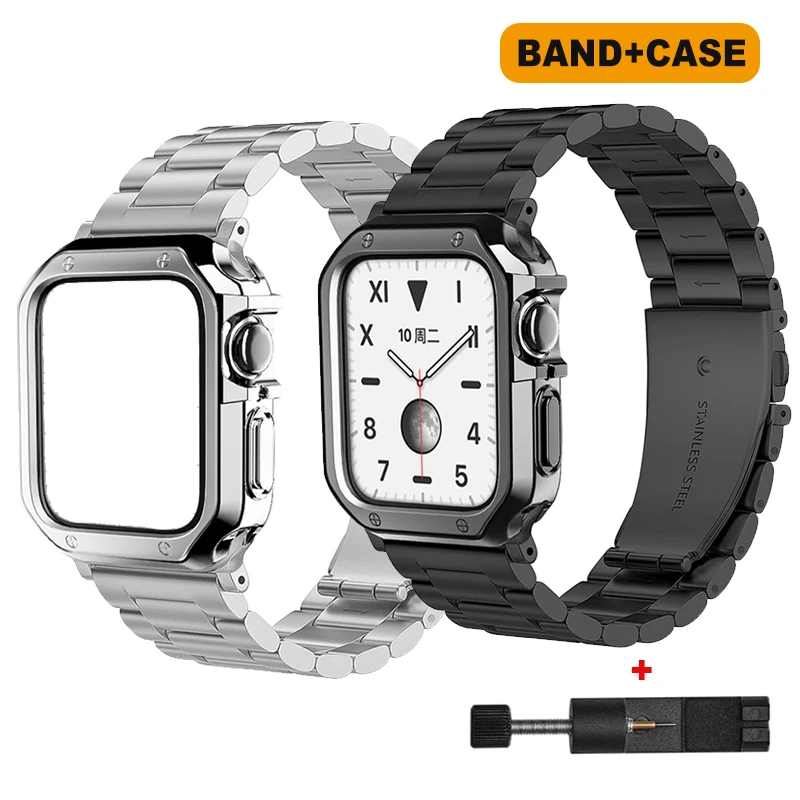 

Wristband for Apple Watch 40mm 44mm Band 45mm 42mm Soft Case Stainless Steel Watchband Bracelet for iWatch SE 7 6 5 4 3 2 Strap