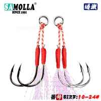 10pairlot fishing hook jig double pairhooks barbed thread feather accessories pesca high carbon steel fishing lure slow jigging