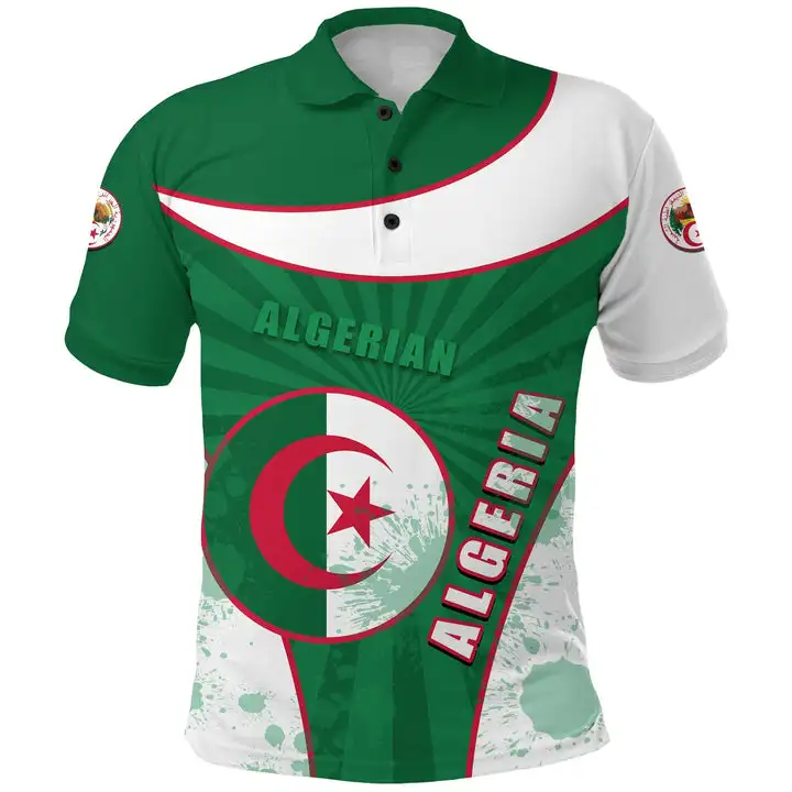 

Летняя рубашка-поло из Алжира, повседневная спортивная Свободная рубашка-поло с принтом флага страны, Высококачественная футболка с отложным воротником для мужчин, лето