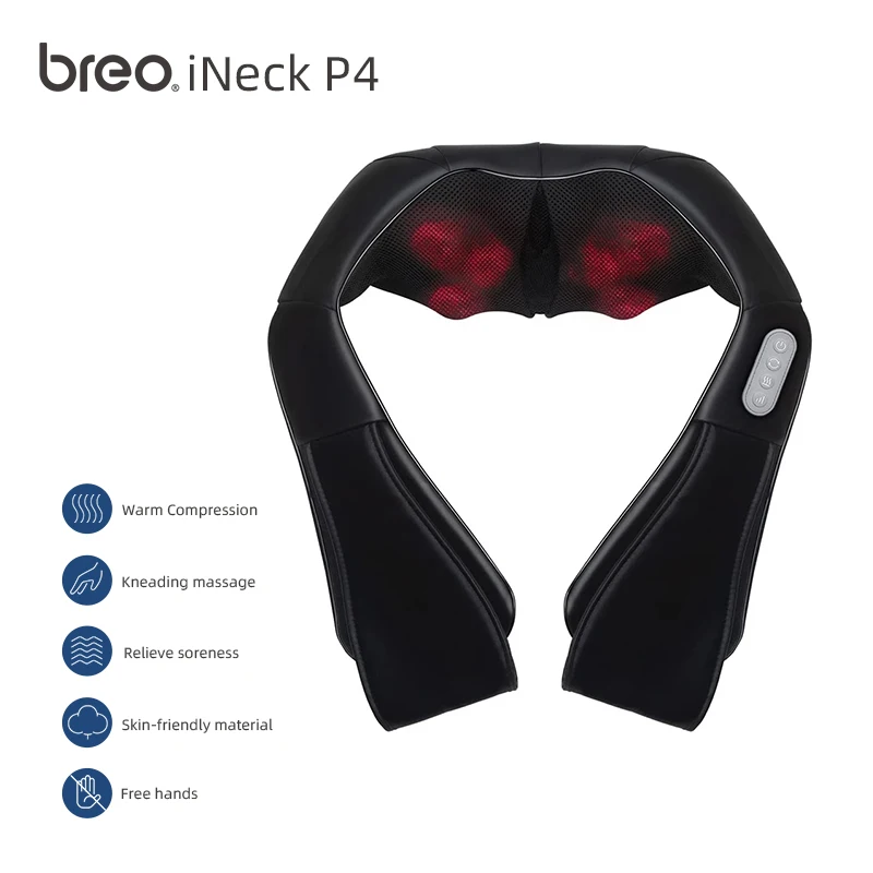 Breo Shiatsu Neck & Back Massager with Heat 3D Deep Kneading Pain Relief Shoulder Massage Electric Pillow for Neck Leg Foot