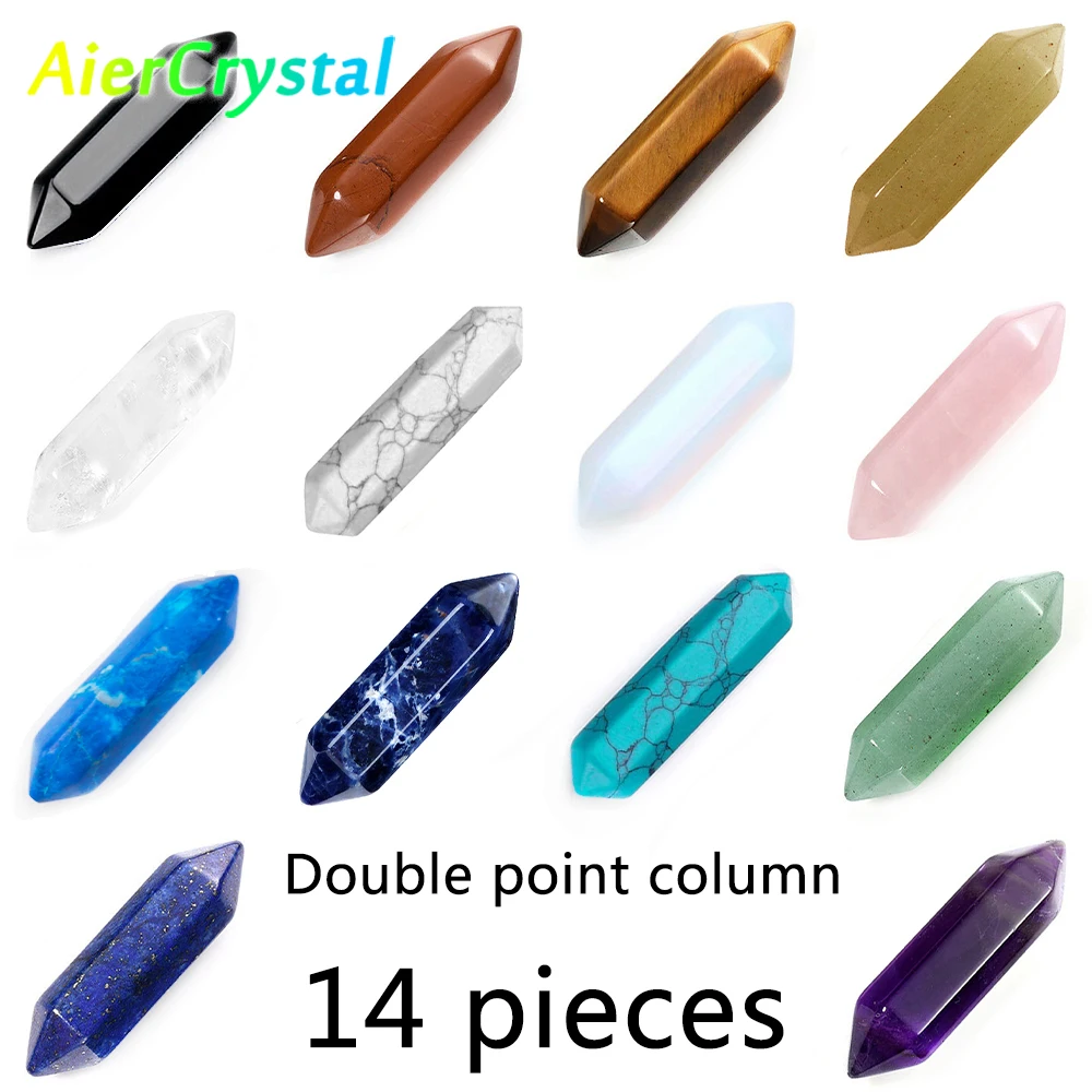 

14PCs Crystals Double-point Column Chakra Healing Wands Natural Quartz Stones Pillar Reiki Healing Amethyst Column Home Decor