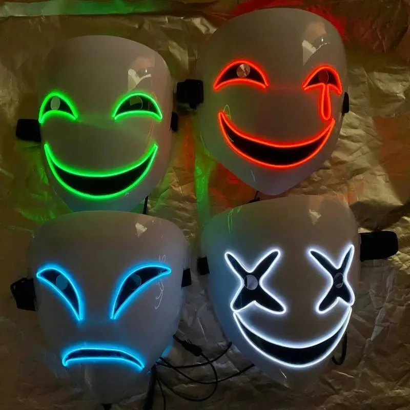 Nowa kreatywna maska LED Halloween Clown Glow Mask Biały Zielony Niebieski Czerwony Płaczący Uśmiech Klauna