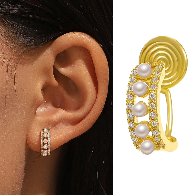 

Fashion Pearls Ear Cuffs Earring for Women No Piercing Crystal Clip Earring Girls Pearl Ear Cartilage Clip On Hoop Earings New