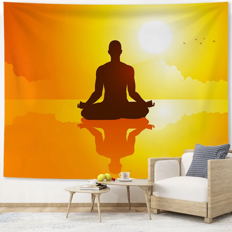 

Indian Buddha Statue Tapestry Religious Belief Meditator Wall Hanging Mandala Tapestries Wall Cloth Psychedelic Yoga Home Decor