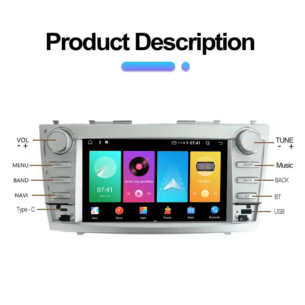 Фото Автомобильная магнитола на Android 15 для Toyota Camry 2006-2011, 8 дюймов, 1024*600, Carplay, Auto Multimedia Stereo, GPS-навигация, интеллектуальная 8-ядерная IPS-панель. №4