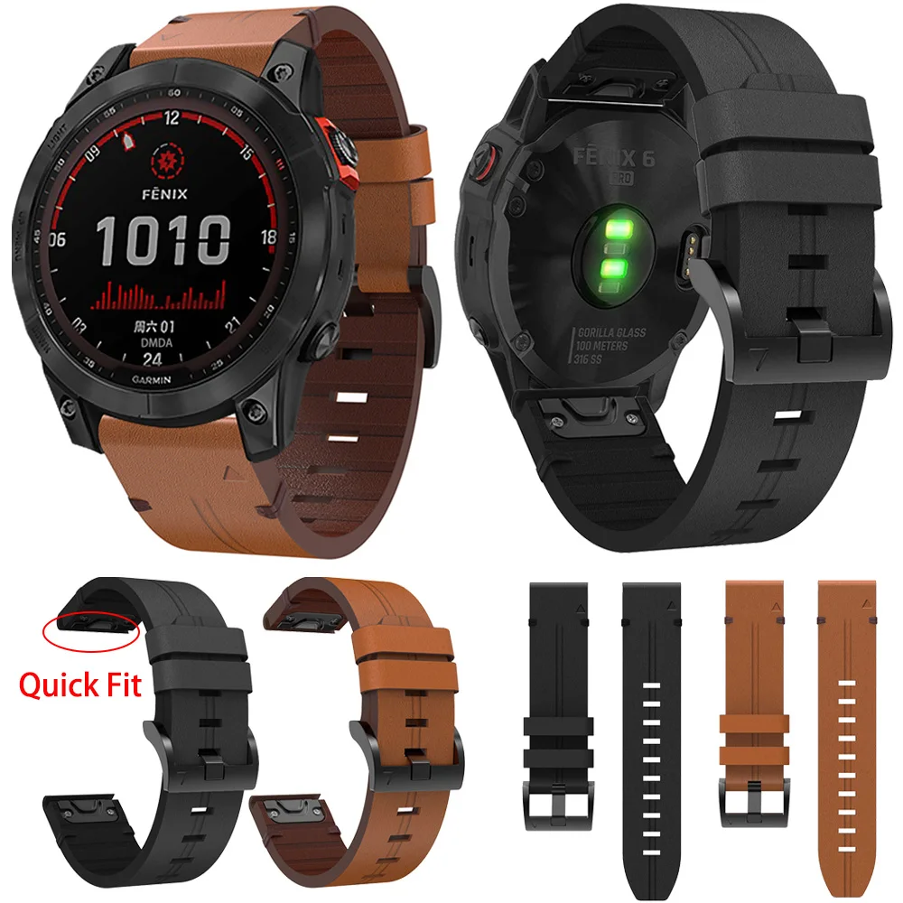 

22 26mm Quick Fit Genuine Leather Strap For Garmin Fenix 7 7X 6 6X 5 5X plus 3HR/Enduro 2/Epix Gen 2/instinct 955 Band Bracelet