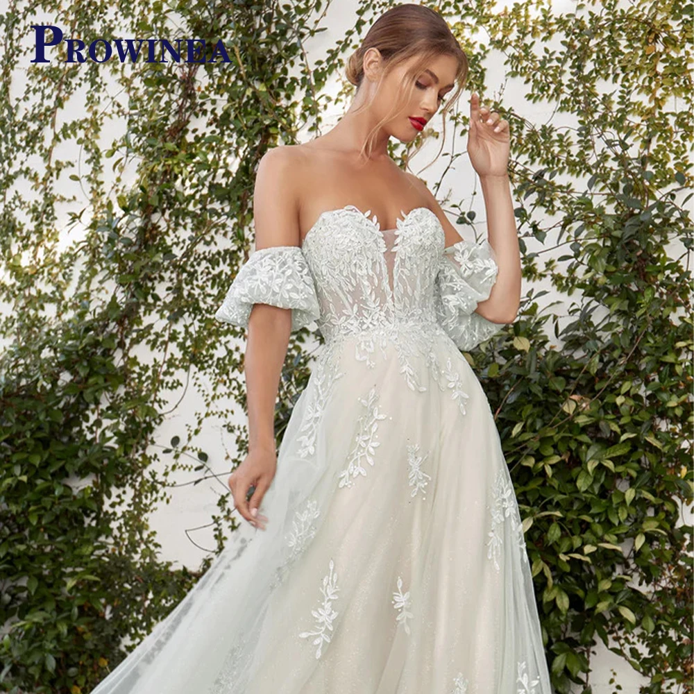 

PROWINEA Elegant Sweetheart Lace Appliques Eveing Dress For Women Wedding Dresses Off The Shoulder Formal Party Gowns Customized