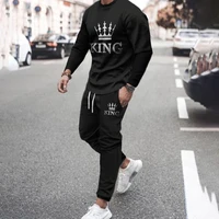 2022 new arrival men clothing king t shirt long sleeved tops casual oversized tracksuit 2 piece sets mens sports pants suits