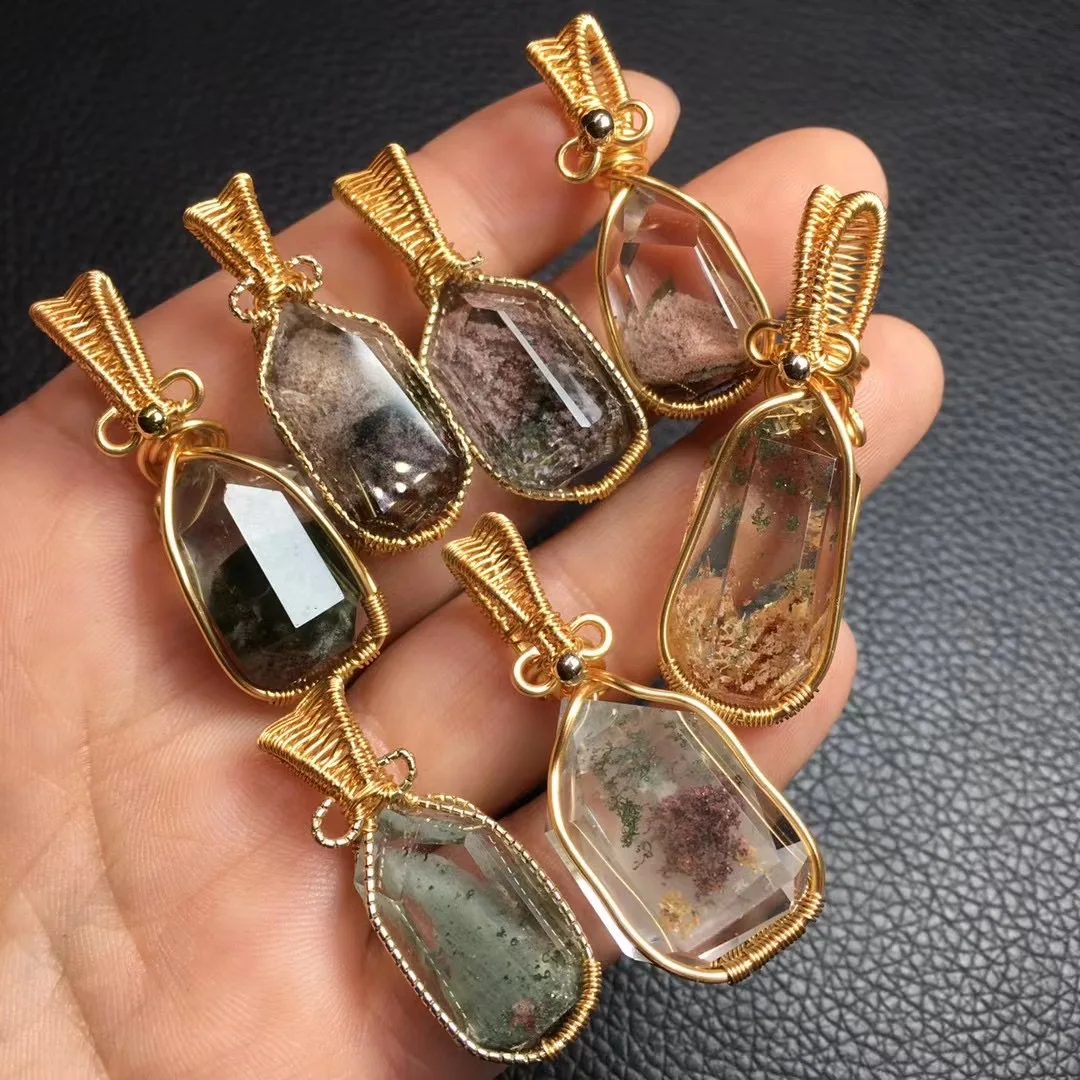 

1 шт. Fengbaowu натуральный красочный фантомный Кристалл Lodolite ожерелье из проволоки подвесной рейки исцеляющий Камень Модные ювелирные изделия в подарок