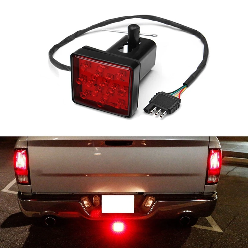

15LED Truck Hitch Light Trailer Rear Brake Light Stop Tail Singal Lamp with Black Red 2 Inch Square Standard Receiver