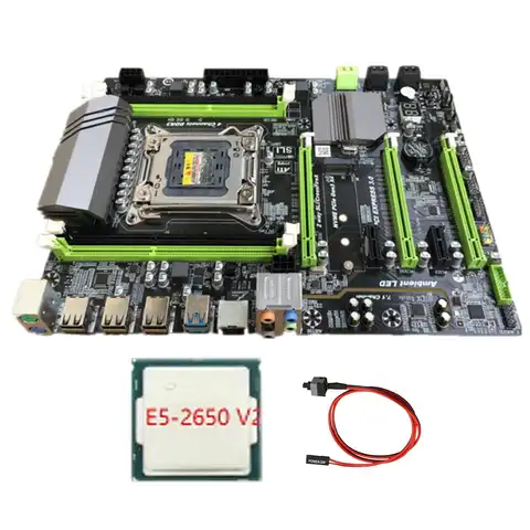 Компьютерная материнская плата X79 LGA2011 USB3.0 SATA3.0 с процессором E5 2650 V2 + кабель переключения, поддержка RECC DDR3 ОЗУ для настольного компьютера