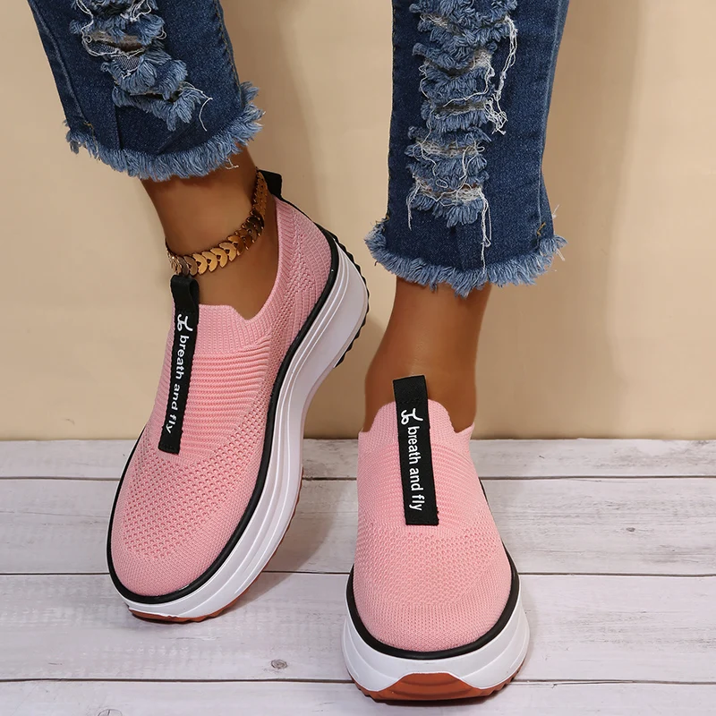 2023 Fashion Platform Sneakers for Women Mesh Breathable Sports Tennis Shoes Woman Thick Bottom Knitting Loafers Shoes Plus Size