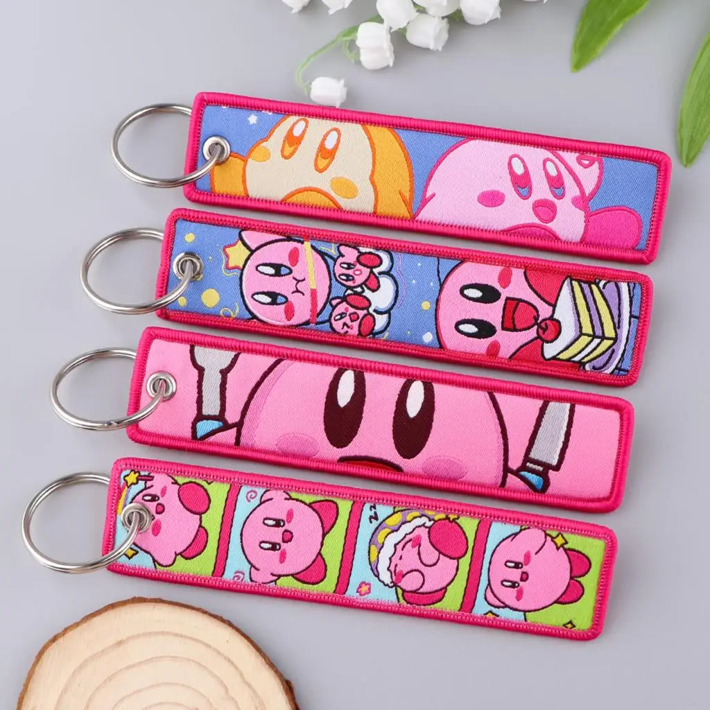 

Kirby Cartoon Embroidered Cute Keys Tag Keychains for Women Keyring Japanese Anime Car Keys Fashion Jewelry Accessories Gifts