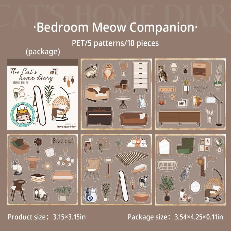 

Набор стикеров Jianwu "Кошачий домашний дневник"