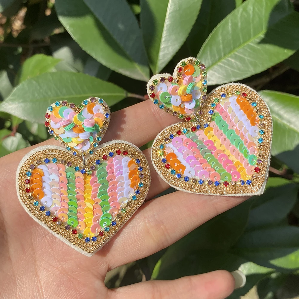 Lifefontier богемные радужные цветные серьги-подвески в форме сердца с блестками для