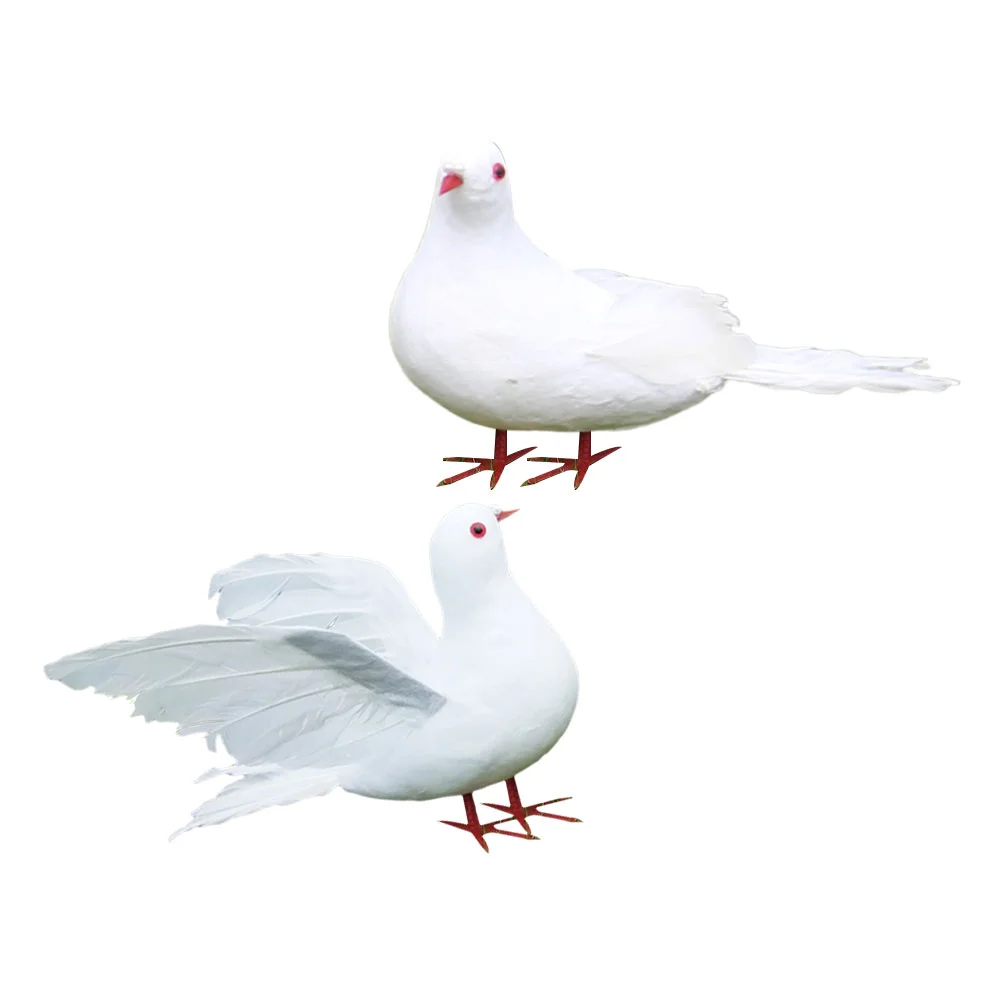 

2 Pcs Mini Figurine Pigeon Birds Peace Pigeons Photo Props for Home Decoration Wedding White (Simple Pigeon, Wing