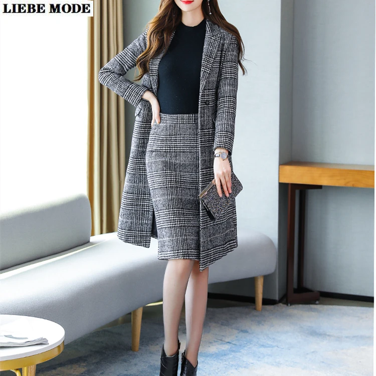 

Женский зимний костюм-двойка, Длинный блейзер и юбка миди