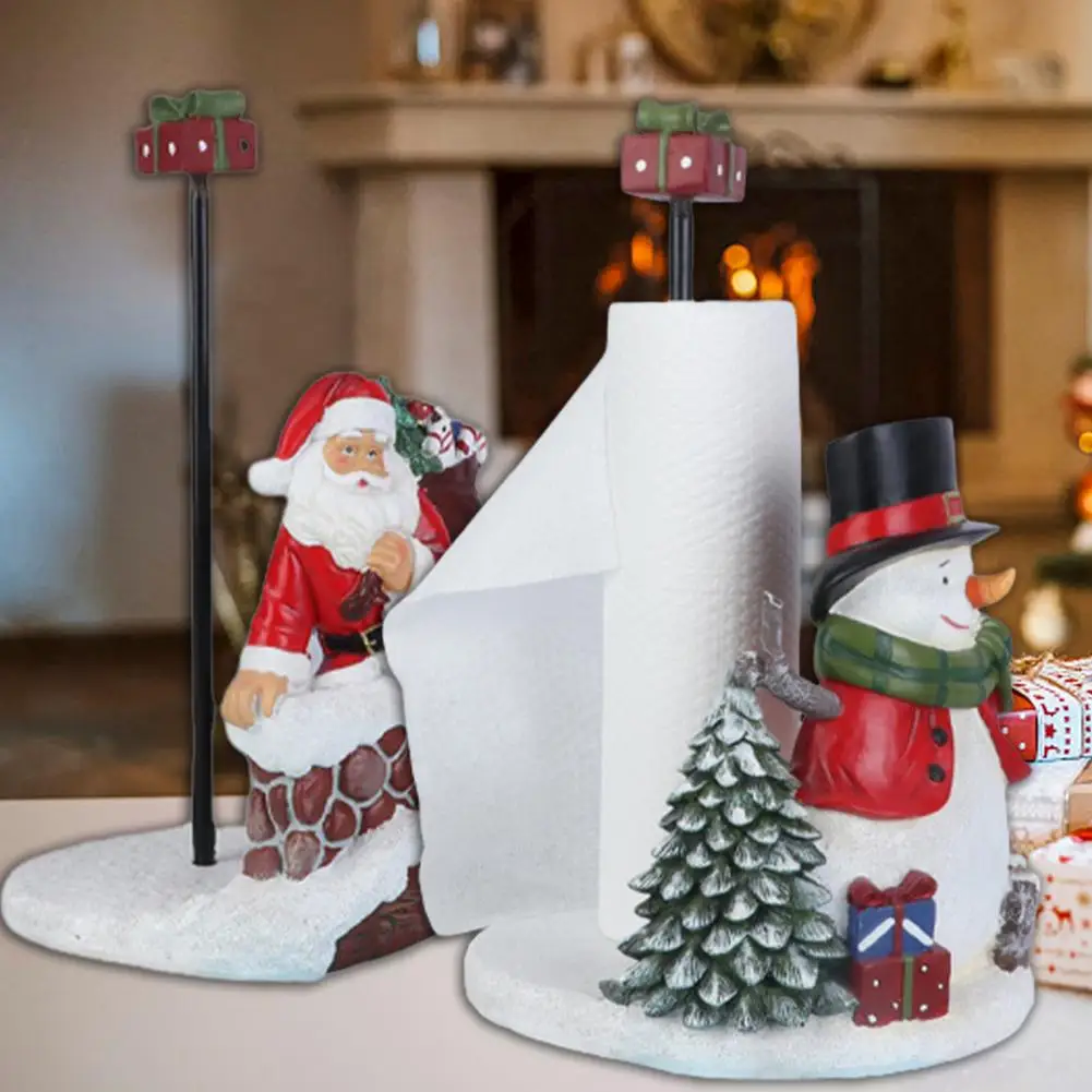 

Рождественский держатель для салфеток, милая фигурка Санта-Клауса, снеговика из смолы, вертикальный держатель для бумажных полотенец, укра...