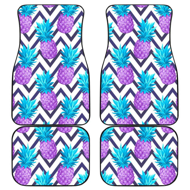

Purple Zig Zag Pineapple Pattern Print Front and Back Car Floor Mats Heavy Carpet Front and Rear Full Set 4PCs Pack