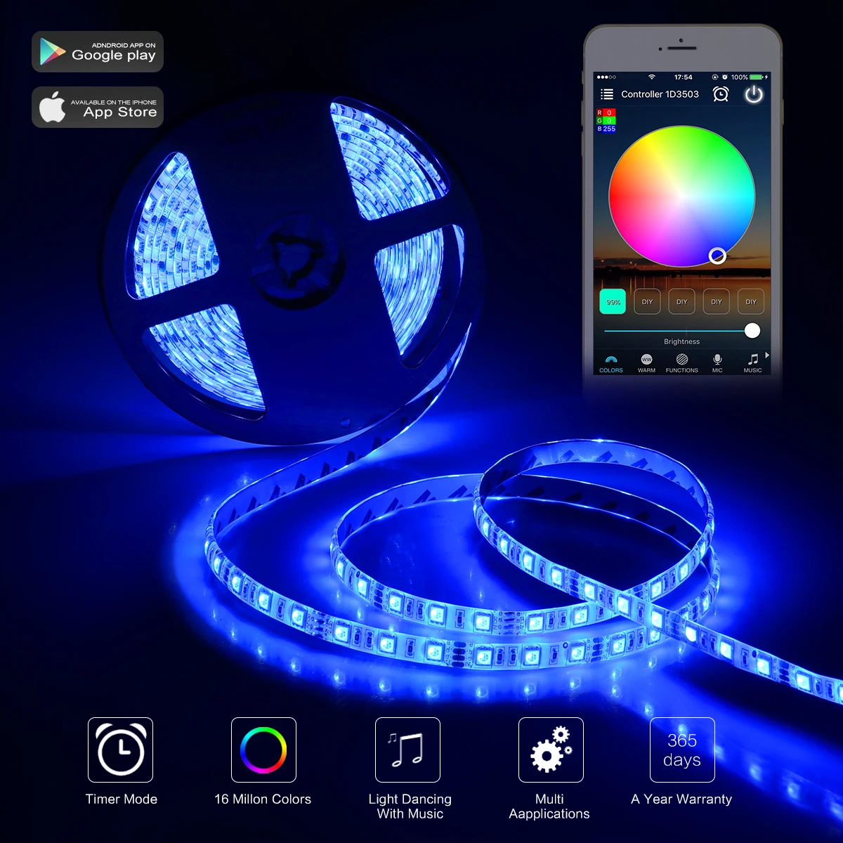 

LED Light Strips 5M 5050 WIFI Flexible Ribbon Tape RGBW Smart Phone APP Control Decorative Lamp For Party TV Backlight US/UK