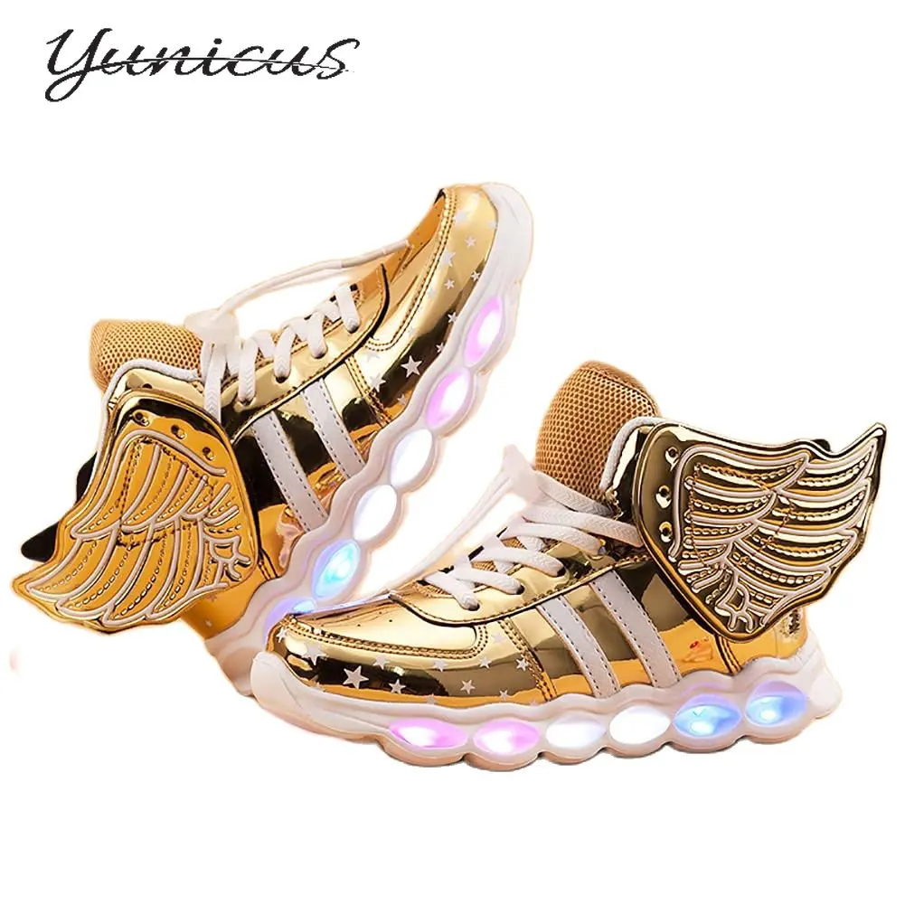 

YUNICUS LED Children's Rechargeable Shoes Boys Wings LED Flash Shoes Girls Lighting Shoes Luminous Sneakers