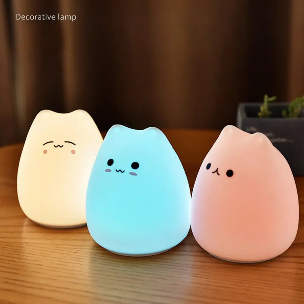 

LED Night Lamp Touch Sensor Cat Silicone Animal Light Colorful Child Holiday Gift Sleepping Creative Bedroom Desktop Decor Lamp