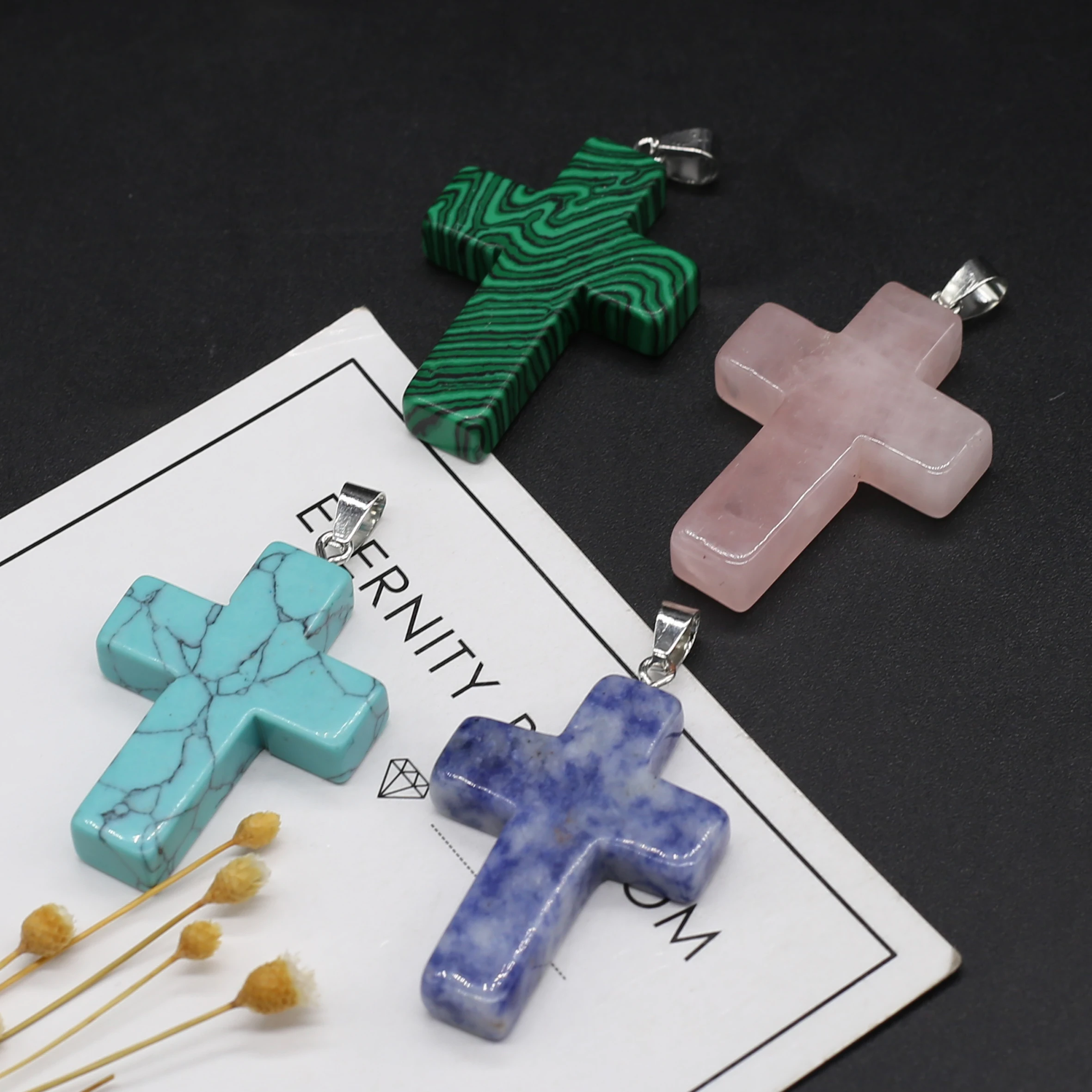 

1pcs Natural Cross Shape Blue Turquoises Sodalite Stone Charm Pendant for Jewelry Making DIY Necklaces Earring Size 28x45mm