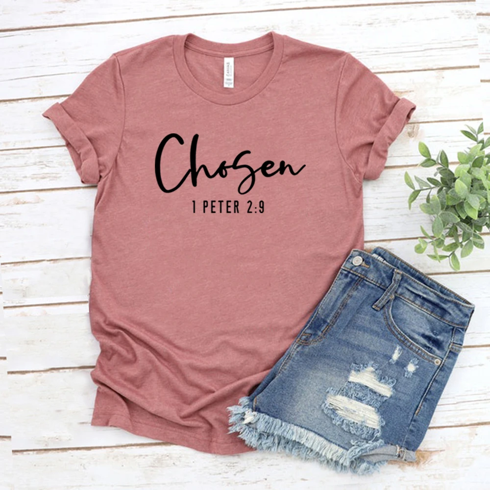 

Chosen 1 Peter 2:9 T Shirt Christian Shirts for Women Christian Apparel Religious Tshirt Women Graphic T Shirts Bible Verse Tees