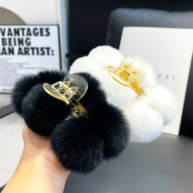 

Women's New Rex Rabbit Fur Hairpin Large Rex Rabbit Fur Ball Retro Hairpin Lazy Man Special Horse Tail Fixed Hairpin Headwear