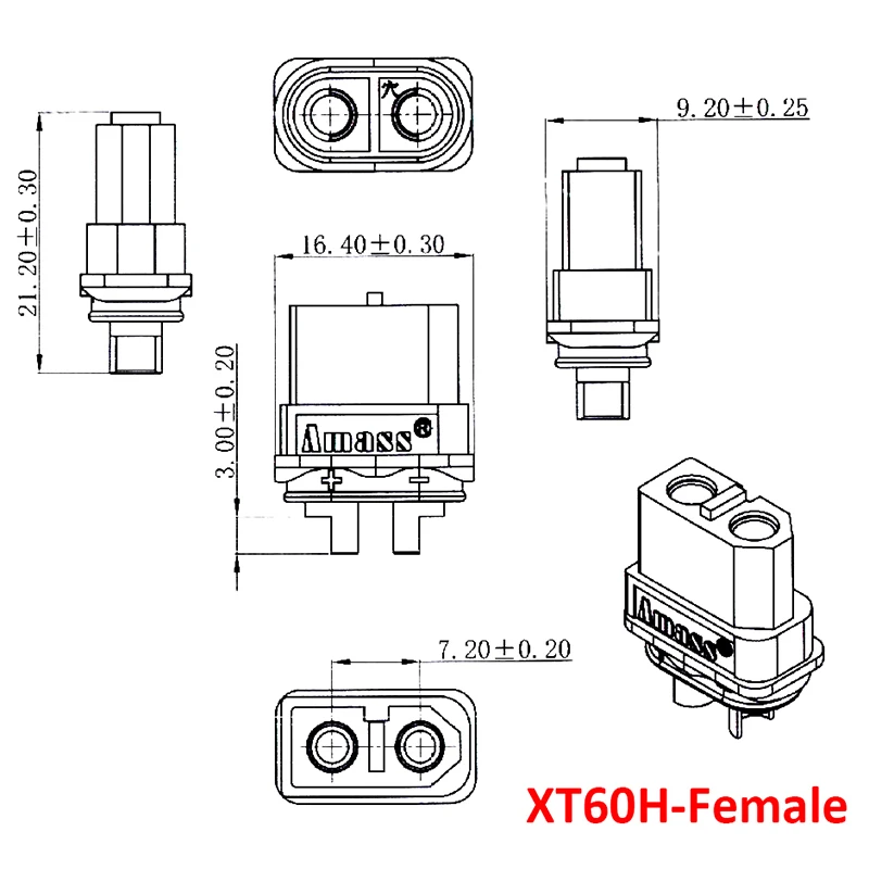 Никелированные разъемы питания XT60H (XT60 Upgrade) Папа-мама с оболочкой 1 шт.