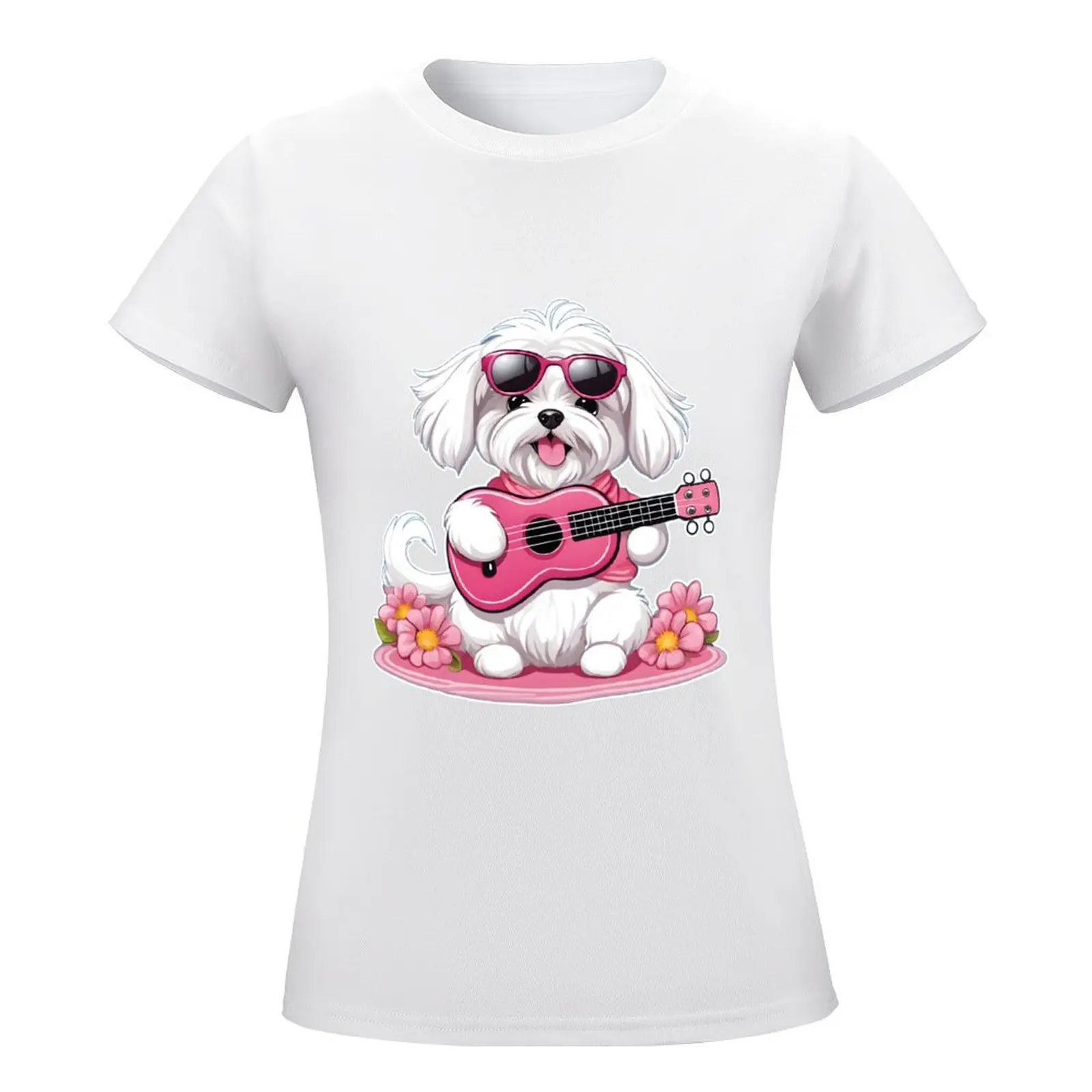 Милая Детская Мальтийская футболка с розовыми оттенками и гитарой милая одежда