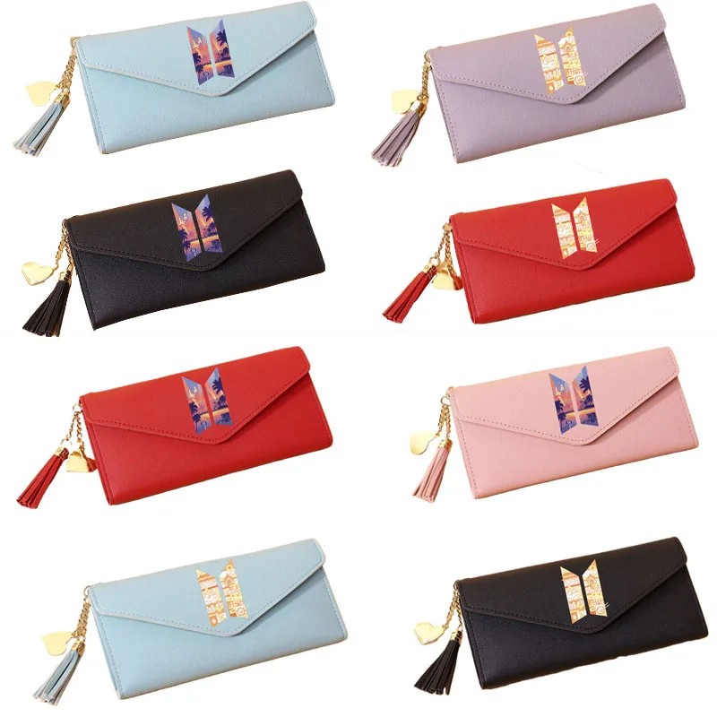 

Cute Cartoon Kawaii Korean idol Group bt21 Series Card Holder with Tassel Long Folding Wallet Adult Women Birthday Gift