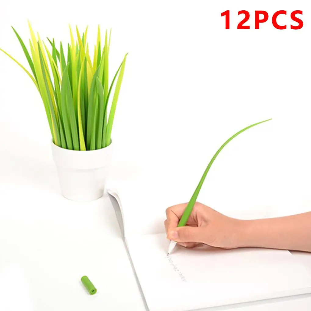 

12Pcs Creative Grassblade Gel Pen Ballpoint Silicon Grass Pen Roller Ball Pen Black Refill