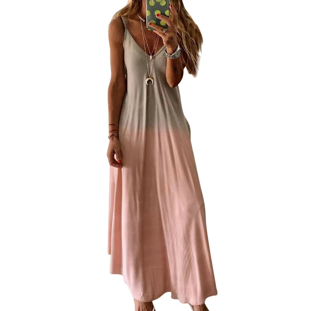 

Women Summer Strappy Holiday Long Boho Dress Beach V Neck Maxi Dress Travel New