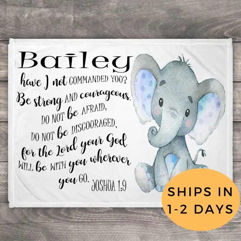 

Bible Verse Baby Blanket - Baptism Gift - Toddler Blanket - New Baby Gift - Security Blanket - Swaddle Blanket - Minky - Elephan