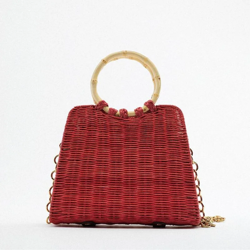 Summer new personality women's bag bamboo handle retro rattan woven handbag one-shoulder messenger straw |