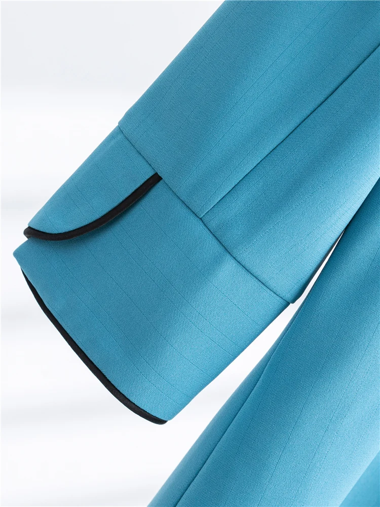 Женский офисный костюм из блейзера и брюк синий Официальный двух предметов для